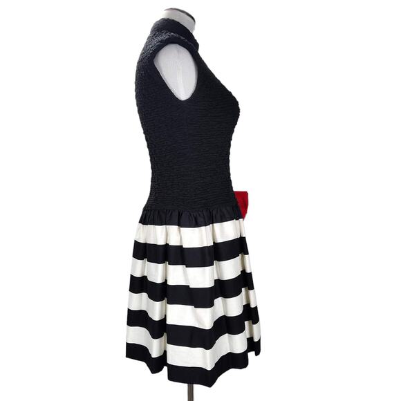 Vintage 80s Huey Waltzer Darcy Party Dress Size S Striped Drop Waist Full Skirt - Picture 3 of 15